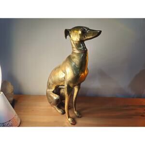 Antique Brass 20" Tall Whippet Grey Hound Statue C. 1940's